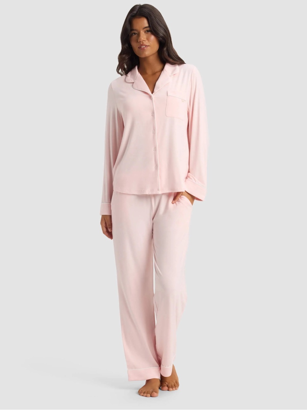 NWOT COZY EARTH Stretch-Knit Long Sleeve Bamboo Pajama Set in light pink